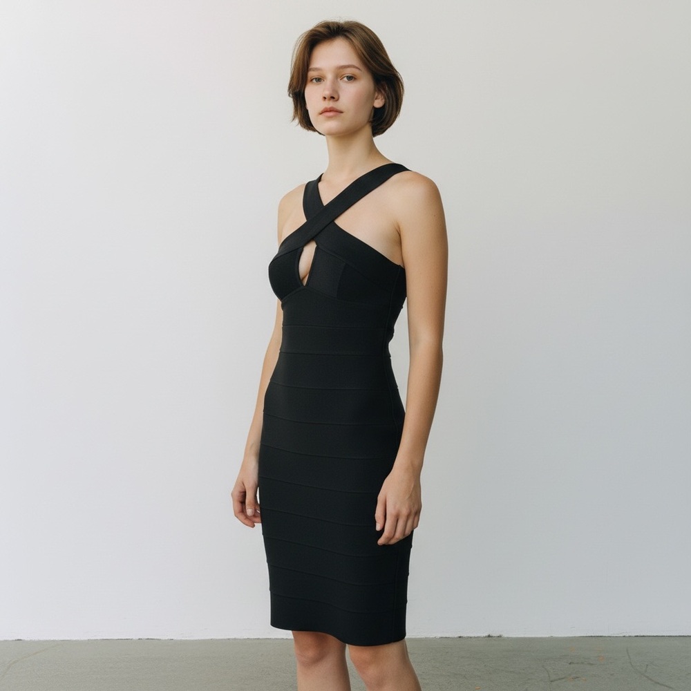 Maria Bianca Nero Black Cross Mini Dress. Size P #1026